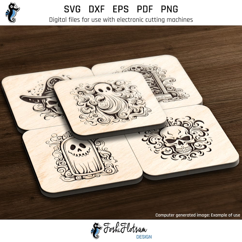 Coaster SVG - Halloween SVG coaster bundle image 3 Third 5 of 15 Halloween coasters included in this coaster SVG bundle.